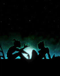 Karin and Mattmar talking under the starlit night sky